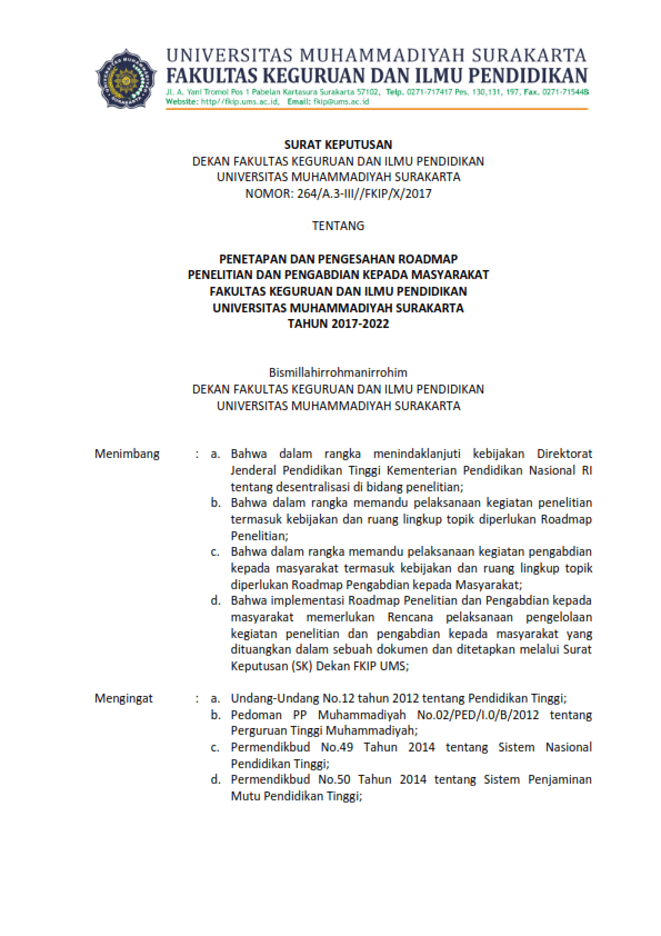 1) SK Dekan tentang Penetapan Roadmap Penelitian dan Pengabdian FKIP UMS-1_001_11zon