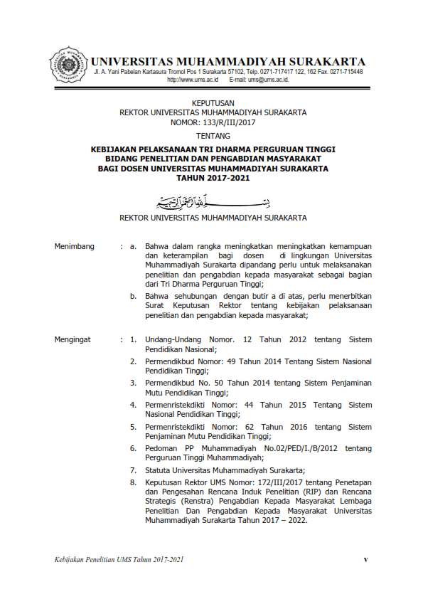 2) SK Rektor UMS tentang Kebijakan Pelaksanaan TriDharma Perguruan Tinggi Bidang Penelitian dan Pengabdian Masyarakat bagi Dosen UMS tahun 2017-2021_001_11zon