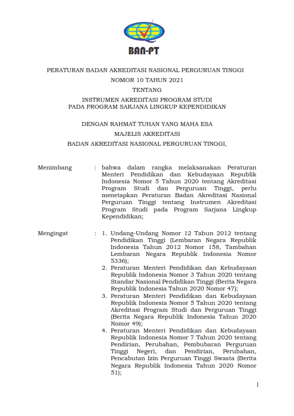 (3) Peraturan Badan Akreditasi Nasional Perguruan Tinggi Nomor 10 Tahun 2021_001_11zon